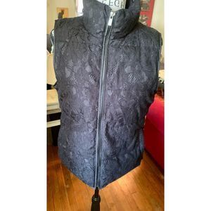 Banana Republic Women's Black Quilted Down Lace Overlay Puffer vest